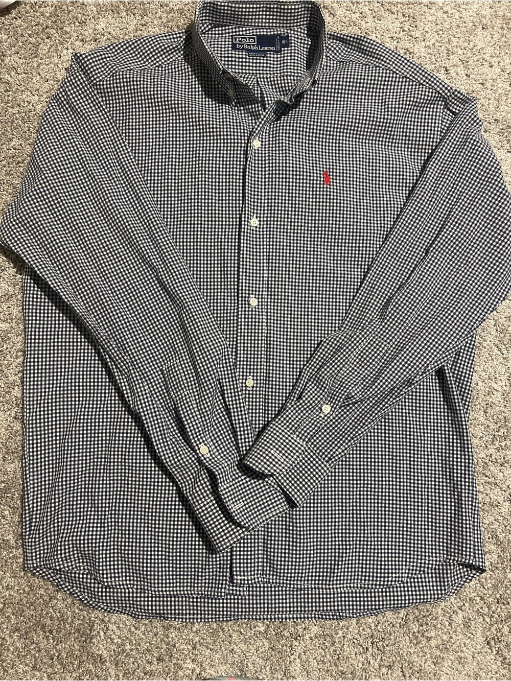 Ralph Lauren Navy and White Gingham Button-Down Shirt